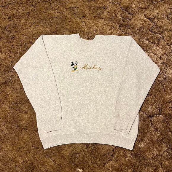 Vintage Disney Mickey Mouse Embroidered Crewneck Sweatshirt Grey XLarge - Picture 1 of 5